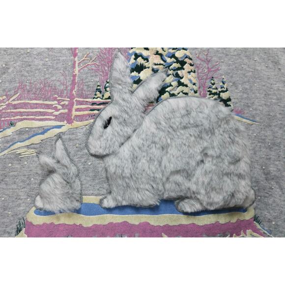 New Vintage Bold Spirit Sears Nightgown L Gray Embroidered 3D Textured Rabbits - Picture 4 of 8